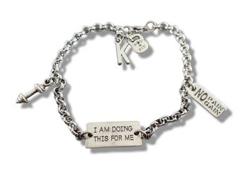Bracelet I Am Doing This For Me.Dumbbell, Sport & Initial leter.Motivational Gift Sport,Fitness Jewelry Fitmom Fit Girl,Gym,Wod and Fit Gift