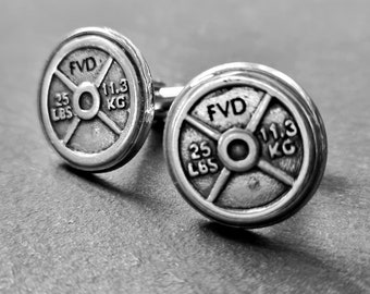 Gym Gift Custom Cufflinks Weight Plate 25lbs Barbell Workout Gifts · Weightlifting Gift · Bodybuilding Gift · initial cufflinks · Wod & Fit