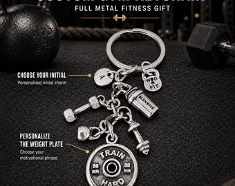 Gym Custom Keychain SHAKER Bottle Motivation Initial · Personalized Gift · Boyfriend Gift · Crosstraining · Fitness · Coach Gift · Wod & Fit