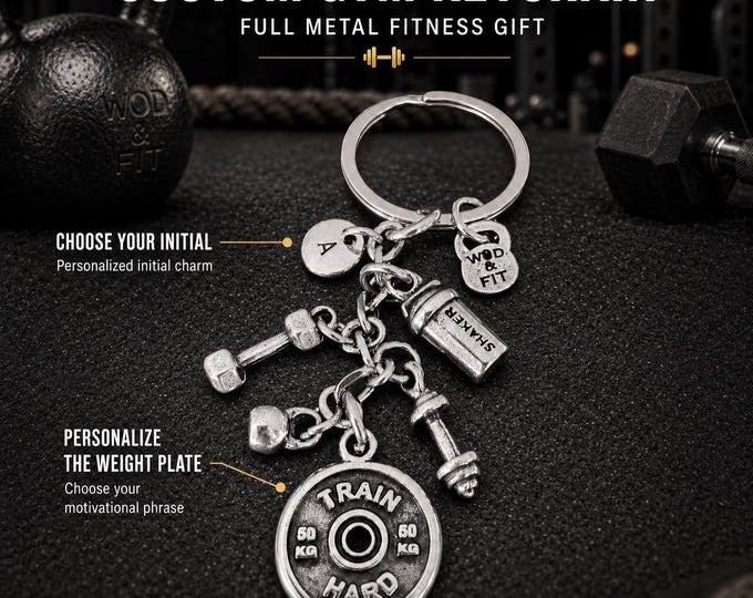 Gym Custom Keychain SHAKER Bottle Motivation Initial · Personalized Gift · Boyfriend Gift · Crosstraining · Fitness · Coach Gift · Wod & Fit