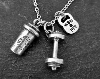 GYM Necklace Iron and Coffee · Bff Gifts · Fitness Necklace ·Coach Gift · Dad Gift · Friendship gift · Coffee jewelry · Mom Gift · Wod & Fit