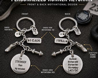 Personalized runner keychain with Let’s Go and I’m Stronger than My Excuses, running gift for men, women, athletes or coach Wod & Fit
