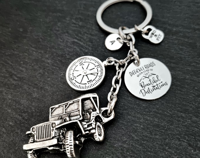 Custom Car Keychain Motivation Tag Compass initial - Birthday Gift · Personalized Gift·-Off Road Lovers - 4x4 Offroad New Car Keychain