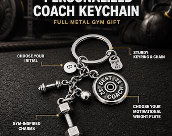 Gym Keychain with Dumbbell and Motivational Weight Plate, Fitness Gift for Boyfriend, Wife, Coach or Gym Lover Wod & Fit