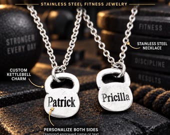 Fitness necklace with custom kettlebell charm, personalized gym jewelry gift for athlete, lifter, coach, trainer or gym lover · Wod & Fit