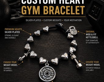 Motivational Gym Bracelet for Women, Fitness Gift with Weight Plate, Dumbbell, Barbell or Kettlebell Charms · Wod & Fit