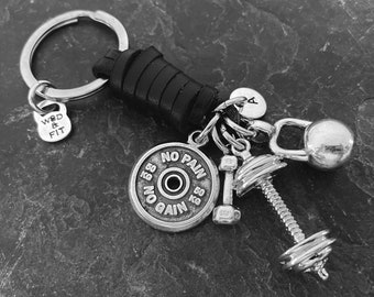 Gym Keychain Barbell Club Black Leather - Workout Gift -  Dumbbell - Bodybuilding Gifts - Weight Lifter - Fitness - Exercise Gift -Wod & Fit