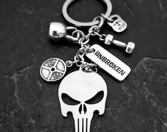 Gym Keychain Punisher Custom Motivation · CUSTOM Gifts· Bodybuilding · Crosstrainig Skulls· Gym Gifts · Fitness · Custom Keychain· Wod & Fit