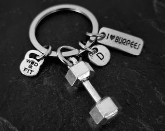 Gym Gift Key ring Dumbbell I Love Burpees Initial · Bff gifts · Gift for Sister · Daughter Gift · I am enough · Crosstraining Gift·Wod & Fit