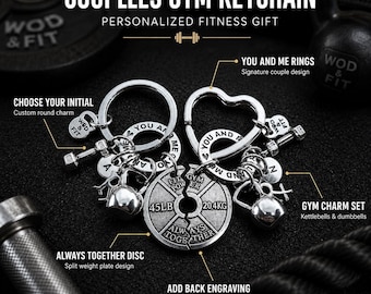 You and Me couples gym keychains with Weight Plate Always Together, romantic fitness gift for boyfriend or workout partner · Wod & Fit