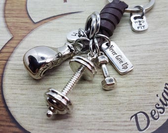 Boxing Gloves Brown Leather Keychain Boxing Legend - Personalised Gifts - Name Gift -Boxing jewelry- Boxing Gifts-Boxing Keychain -Wod & Fit