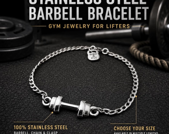 barbell gym bracelet unisex stainless steel , durable fitness gift for men, lifter, coach, trainer, athlete or gym lover · Wod & Fit