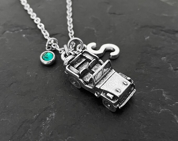 Necklace  Off road Girl 4x4 off-road Birthday Stone of the Month & initial Cow Girl - Off Road Lovers- 4x4 Gifts For Her- Off road Gift