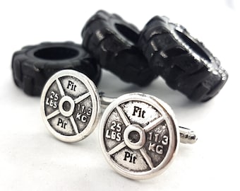 Gym Gift Custom Cufflinks Weight Plate 25lbs Barbell Workout Gifts · Weightlifting Gift · Bodybuilding Gift · initial cufflinks · Wod & Fit
