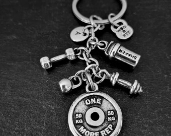 Gym Custom Keychain SHAKER Bottle Motivation Initial · Personalized Gift · Boyfriend Gift · Crosstraining · Fitness · Coach Gift · Wod & Fit
