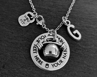 Custom Necklace Kettlebell Bent Barbell · Personalized Gift · Name Necklace · Gym Gifts· Bodybuilding · Crosstraining ·Wod & Fit