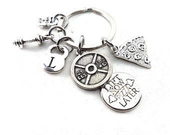 Gym Customised Keyring Pizza Lift Now Pizza Later · Coach Gift · Funny Gift · thank you gift · Boyfreind Gift · Initial Keychain · Wod & Fit