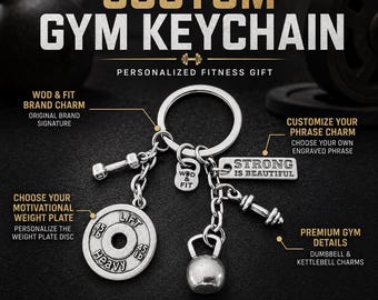 Personalized Kettlebell Gym Keychain, Custom Fitness Gift with Weight Plate, Workout Motivation Keychain with Name or Phrase - Wod & Fit