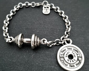 Custom Bracelet Gym Barbell Personalized Weight Plate · Gym Jewelry · Bodybuilding - Weight Lifting · Gym Gifts · Gym Rat Gift ·Wod & Fit