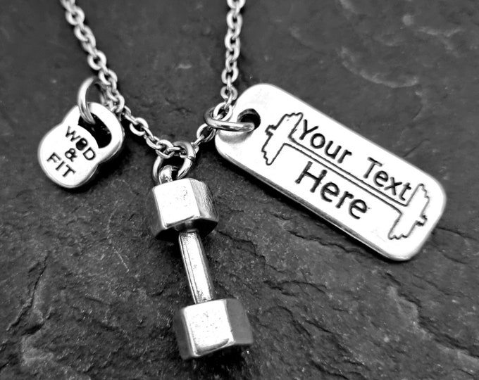 Gym Personalized Necklace Dumbbell · Motivation Gifts · Boyfriend Necklace · Gift for men · Dad gift · Coach Gift · Men Necklace · Wod & Fit
