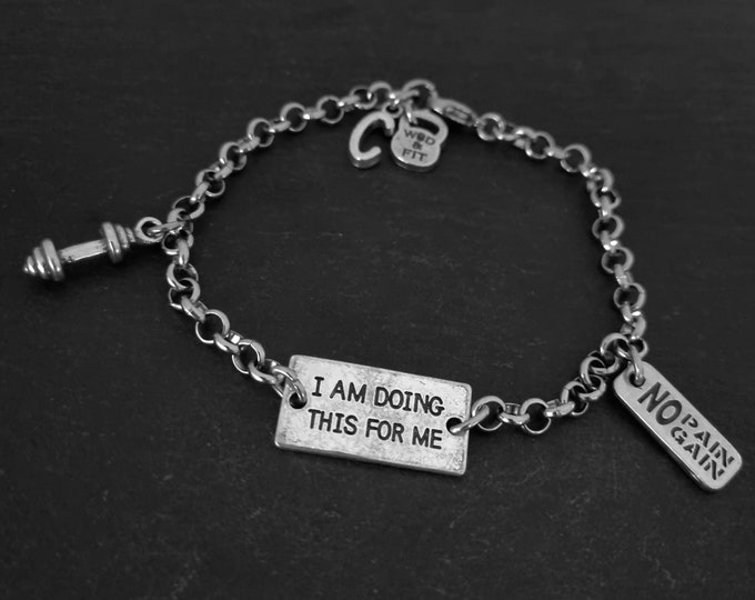 Bracelet I Am Doing This For Me.Dumbbell, Sport & Initial leter.Motivational Gift Sport,Fitness Jewelry Fitmom Fit Girl,Gym,Wod and Fit Gift