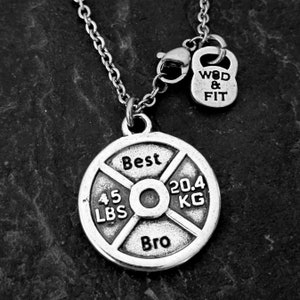 Gym Custom Necklace Weight Plate 45lbs · Gym Gifts · Fitness Gift ·Weight lifting·Bodybuilding · Crosstraining· Handmade jewelry· Wod & Fit