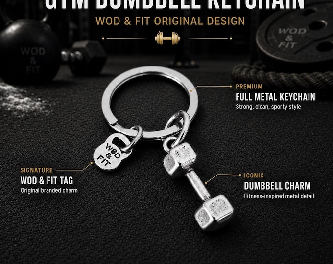 Dumbbell Gym Keyring, Fitness Keychain Gift, Workout Bag Charm, Small Gym Gift for Gym Lover  ·birthday gym gift  Wod & Fit