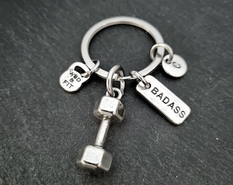 Gym Key ring Dumbbell BADASS / Go Hard Initial- Workout Gifts · Gym Motivation · Gym Gifts - Weight Lifting · Girlfriend Gift · Wod & Fit