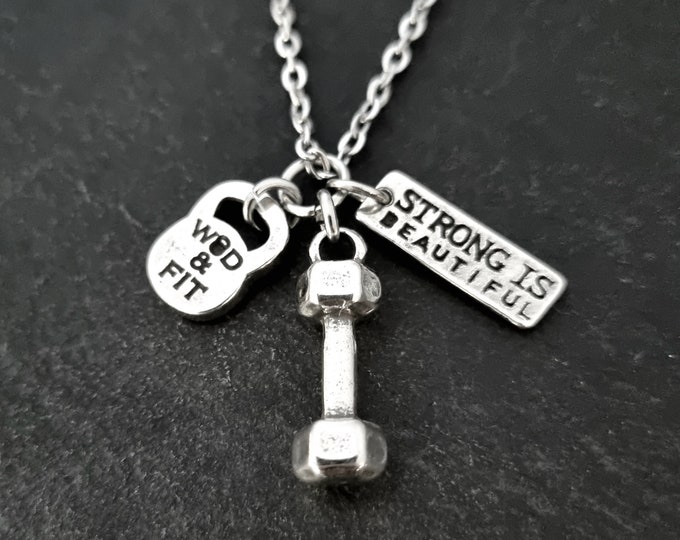 Dumbbell Necklace Strong is Beautiful · Bodybuilding · Fitness Gifts · Boyfreind Gift  · GYM Gift · Coach Gift · Pendant NEcklace ·Wod & Fit