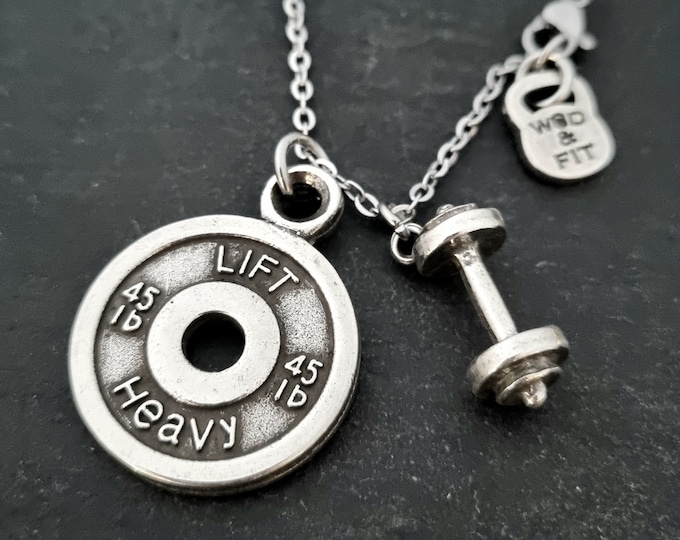 Gym Necklace Barbell Weight Plate Thruster Workout · Fitness Gifts · Boyfriend Gift · Gym Gifts · Bodybuilding · Girlfriend Gift · Wod & Fit