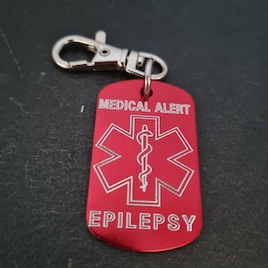Medical Alert Keycahin Personalized Engraved Aluminum 50x30 - Medical ID Tag, Emergency Med Alert Keychain ICE Medical Information Tag image 14