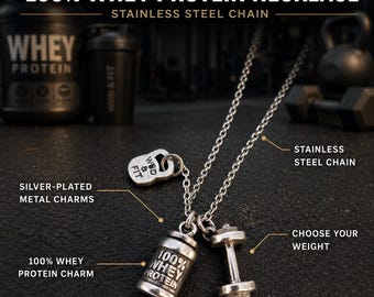 100% Whey Protein Gym Necklace, Fitness Gift for Bodybuilding and Weightlifting with Choose Your Gym Charm · Gym Jewels · Wod & Fit