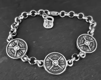 Gym Bracelet Three Weights Barbell Weight Plate Dumbbell  ·Gym Jewelry · Bodybuilding - Fitness Gifts  Gym Gifts · Wod & Fit