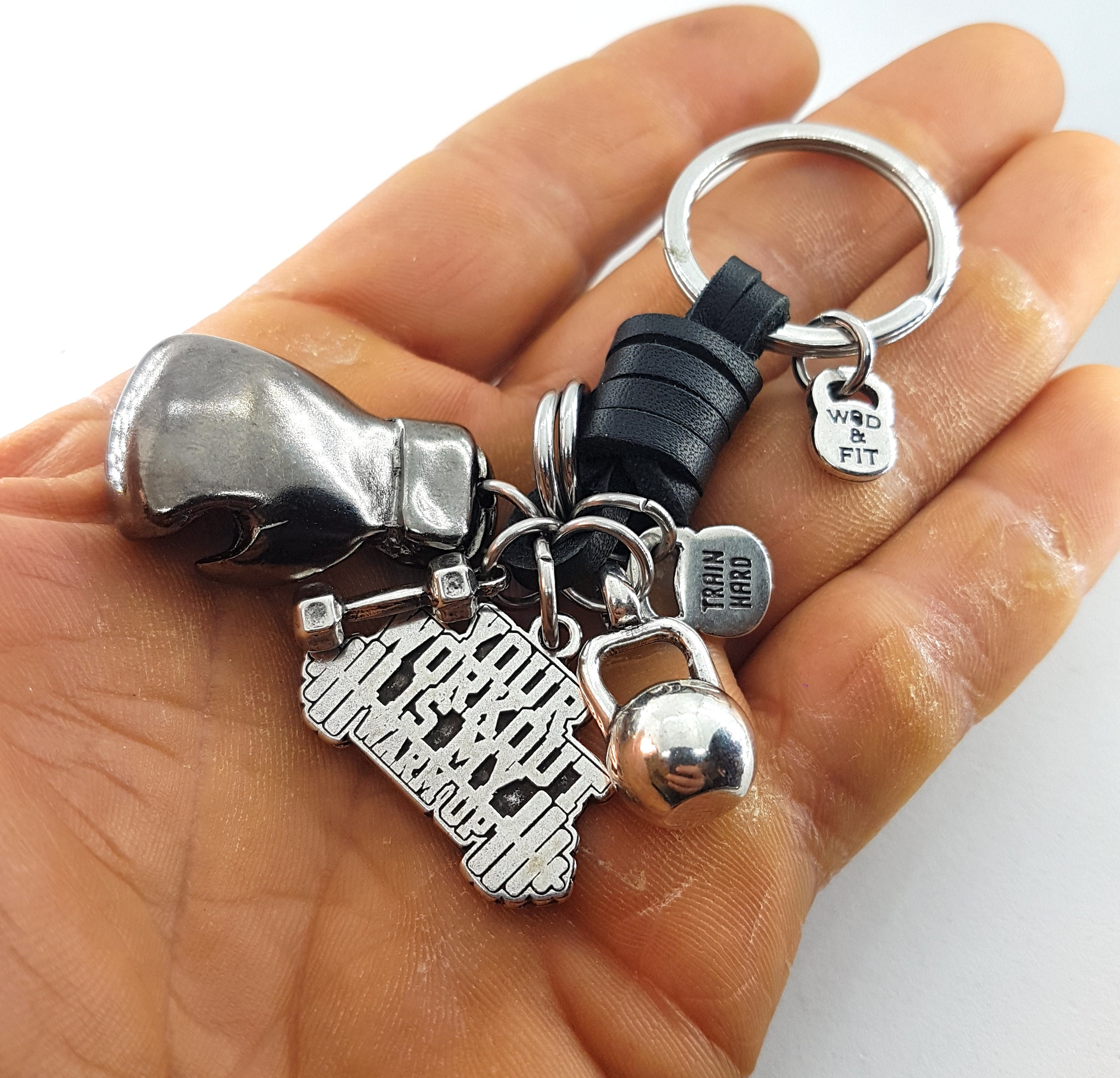 Boxing Glove BLACK Leather Keychain Boxing Challenge,Motivation
