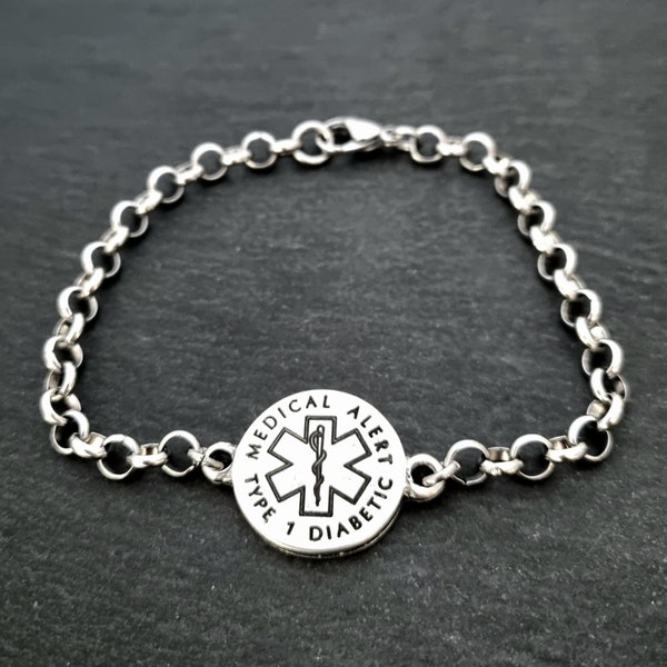 Bracelet d’identification d’alerte médicale personnalisé réglable - Cadeau de gravure personnalisé pour les diabétiques Type 1 Stylo Epi de diabète