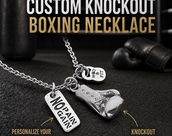 Custom Knockout boxing necklace with glove, motivational quote choice, personalized boxing gift for boxer, fighter or athlete