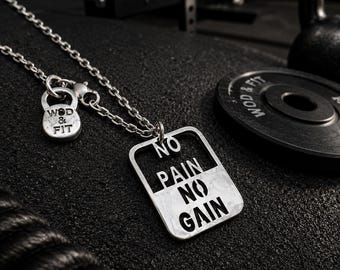 Gym Gift No Pain No Gain Necklace Motivation Custom Gifts · Bodybuilding Gift · Weight Lifting - Fitness Jewels · Coach Gift· Wod & Fit