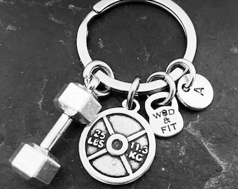 Initial Keychain Weight Plate 25lbs Dumbbell  · BFF Gifts · Girlfriend Gift · Fitness Gift · Mom Gift · Coach gift · Mentor gift · Wod & Fit