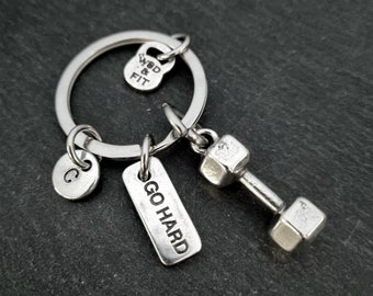 Gym Key ring Dumbbell BADASS / Go Hard Initial- Workout Gifts · Gym Motivation · Gym Gifts - Weight Lifting · Girlfriend Gift · Wod & Fit