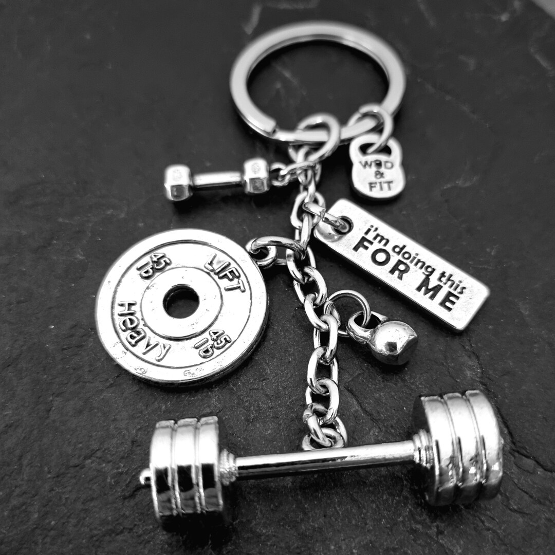 Custom Keychain Barbell Broomstick Mile Workout Gym Gifts Personalized