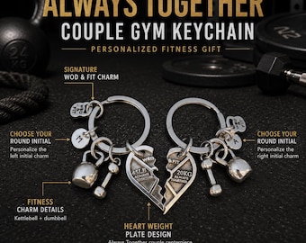 Couple gym keychain with heart and weight plate, romantic fitness gift for boyfriend, girlfriend, workout partner or gym couple Wod & Fit