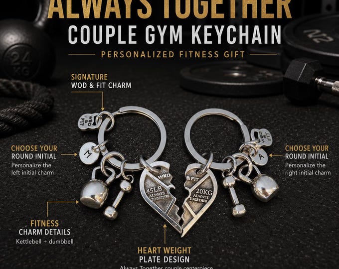 Couple gym keychain with heart and weight plate, romantic fitness gift for boyfriend, girlfriend, workout partner or gym couple Wod & Fit
