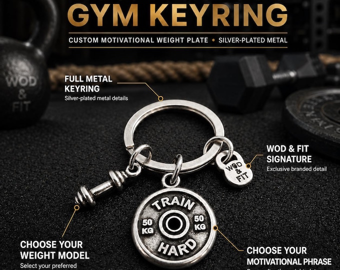 Gym Motivation Keychain, Workout Weight Plate Keyring, Personalized Fitness Gift for Gym Lover Ricky Workout Gift - Gym Gift Wod & Fit