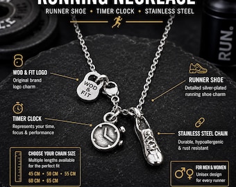 Runner Necklace with Running Shoe and Stopwatch Charm, Marathon Gift, Race Day Jewelry for Runner or Athlete · Wod & Fit