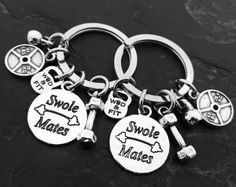 Gym Personalized Gift Couple Keychain Swole Mates Custom Gift · GYM Buddies · BFF Gifts · Sister Gift · Mom Gift · Crosstraining · Wod & Fit