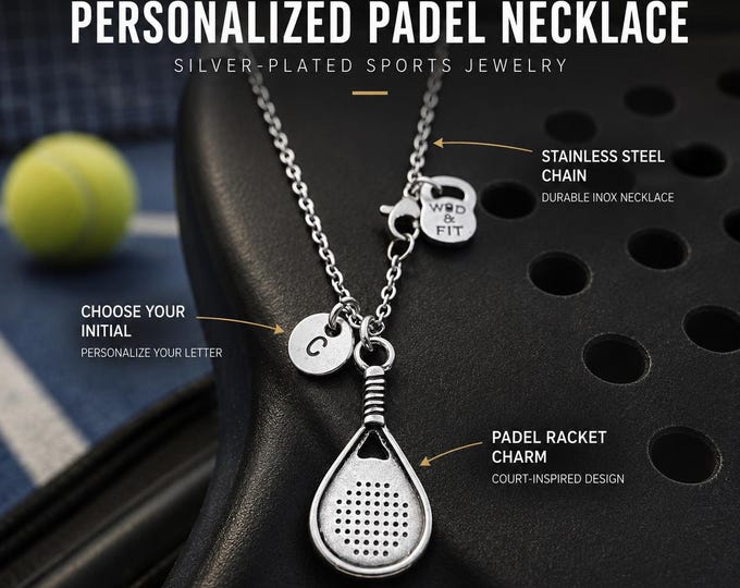 Personalized Padel Necklace with Initial – Gift for Padel Player – Custom Paddle Necklace –  tennis lover or padel lover Wod & Fit