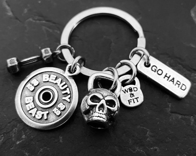 Gym Custom Keychain The SEVEN Workout· Personalized Gift· Kettlebell SKULL·Girlfriend Gift · Bff Gifts ·Boyfriend Gift · Name tags Wod & Fit