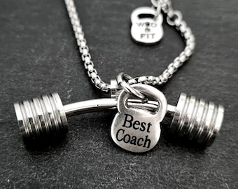 GYM Necklace Strongman Workout Barbell Kettlebell · Personalized Gift · Name Necklace · Gym Gift · Boyfriend Gift· Coach Gift · Wod & Fit