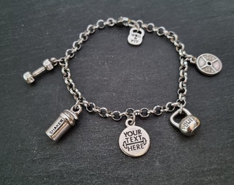 Personalized Bracelet Fitness Life Protein Shaker Motivation · BBF Gifts · Girlfriend Gift · Gym Bracelet · Custom Bracelet · Wod & Fit