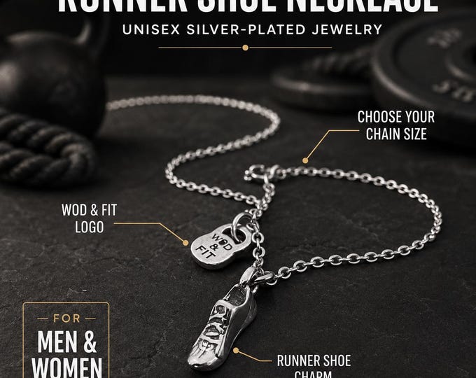 Runner Necklace with Running Shoe Charm, Running Gift for Marathon Runner, Fitness Jewelry for Her or Him by Wod  & Fit
